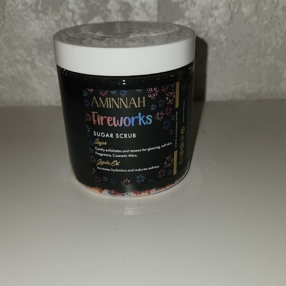 Aminnah Fireworks Sugar Scrub - Black Jar with White Lid